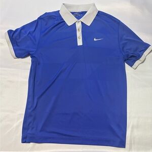 Nike Dri-Fit Tour Performance Golf Polo Blue With White Collar LARGE